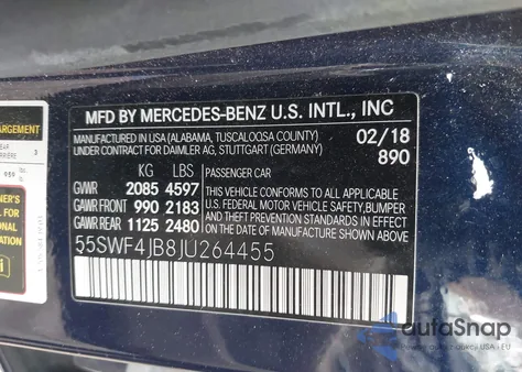 2018 Mercedes-Benz C 300 из США, поврежденный, VIN 55SWF4JB8JU264455